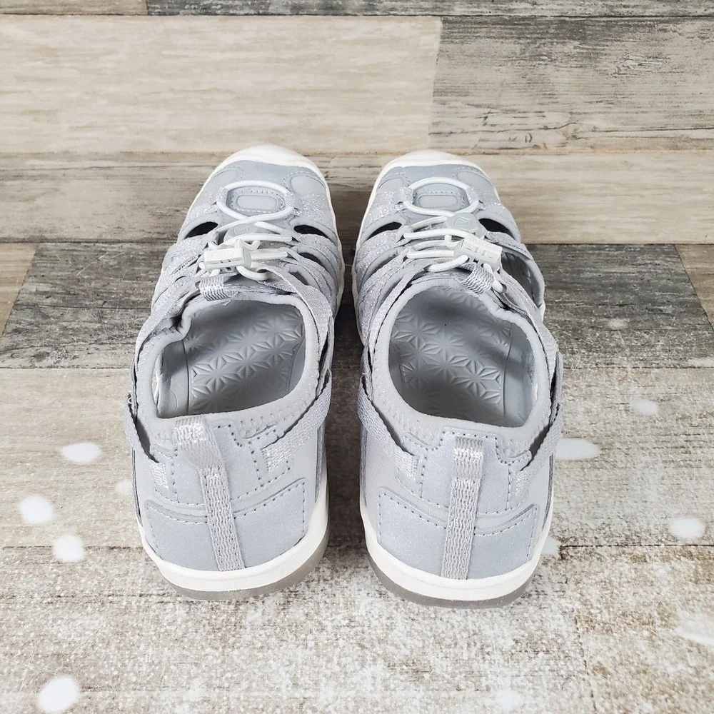 Keen Moxie Youth Boys Sandals Sz 2 Gray Leather Round Toe Lace-Lock Bungee